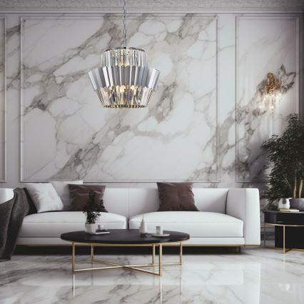 Candeeiro suspenso DONNA 12xE14/40W/230V diâmetro 55 cm cromado mate