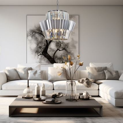 Candeeiro suspenso DONNA 12xE14/40W/230V diâmetro 55 cm cromado mate