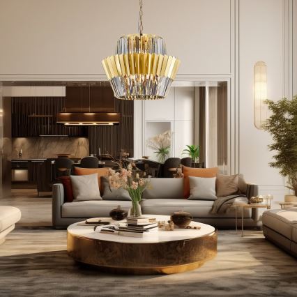 Candeeiro suspenso DONNA 12xE14/40W/230V diâmetro 55 cm dourado