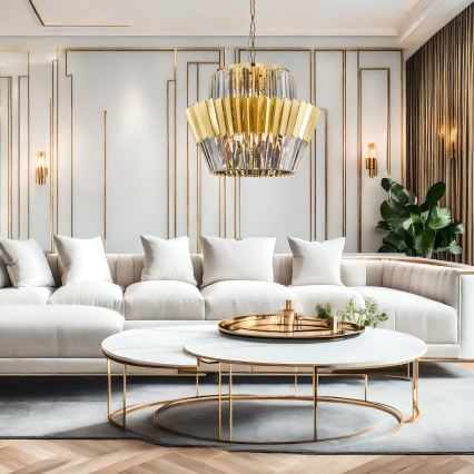 Candeeiro suspenso DONNA 12xE14/40W/230V diâmetro 55 cm dourado