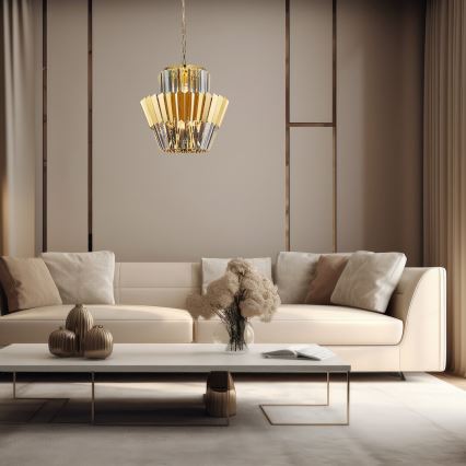 Candeeiro suspenso DONNA 9xE14/40W/230V diâmetro 45 cm dourado