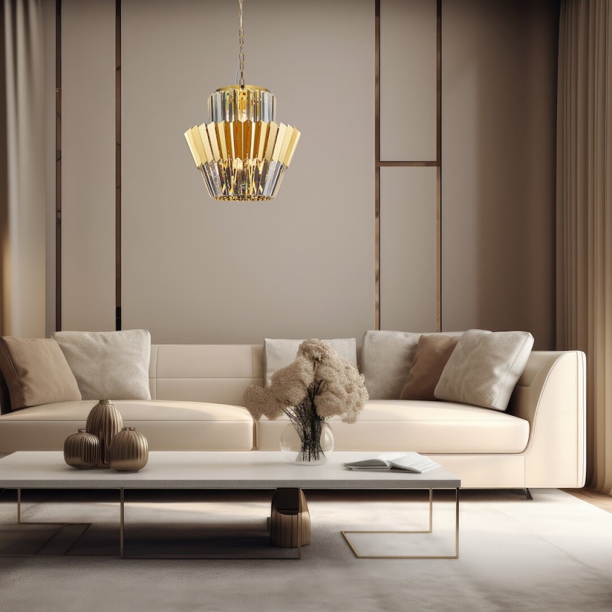 Candeeiro suspenso DONNA 9xE14/40W/230V diâmetro 45 cm dourado