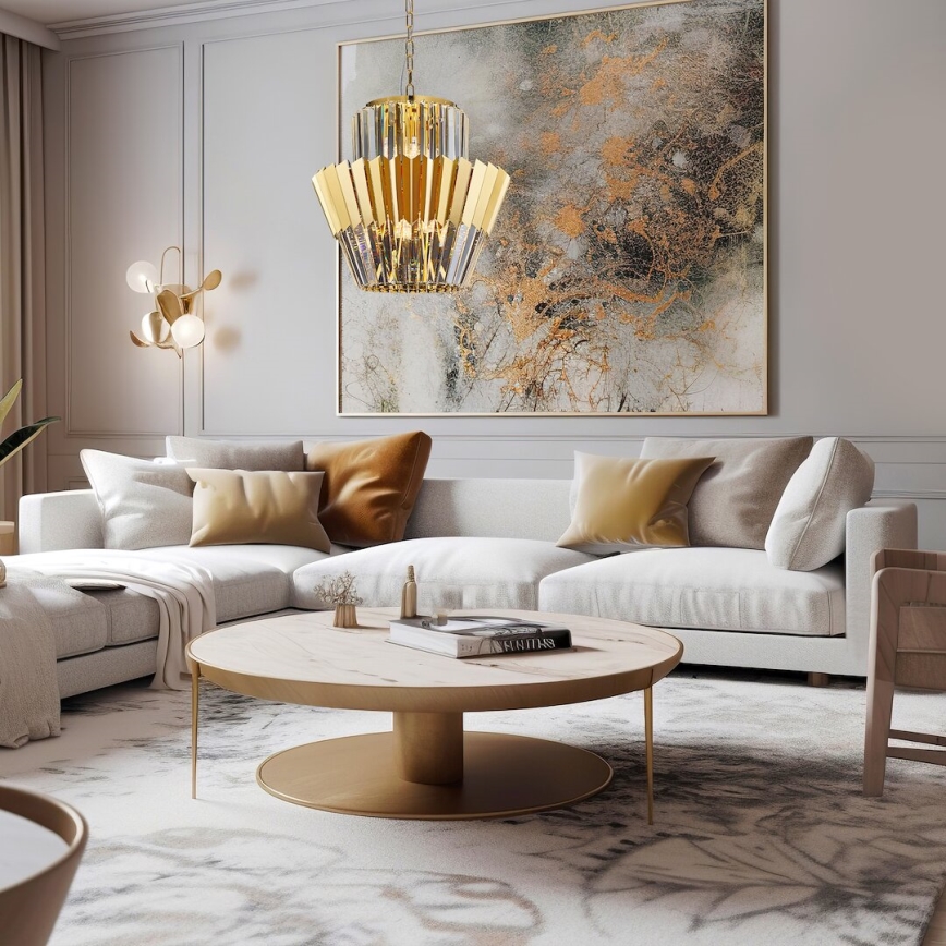 Candeeiro suspenso DONNA 9xE14/40W/230V diâmetro 45 cm dourado