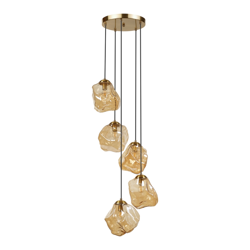 Candeeiro suspenso em cabo CRISTAL 5xE14/15W/230V, latão/bege fumado