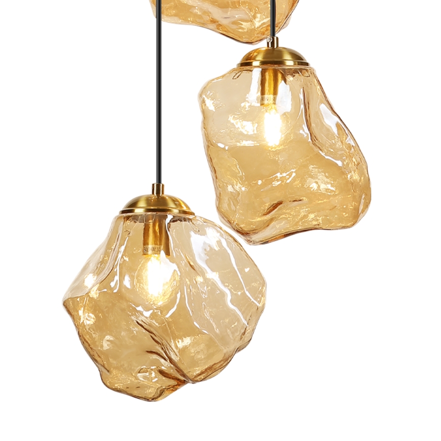 Candeeiro suspenso em cabo CRISTAL 5xE14/15W/230V, latão/bege fumado