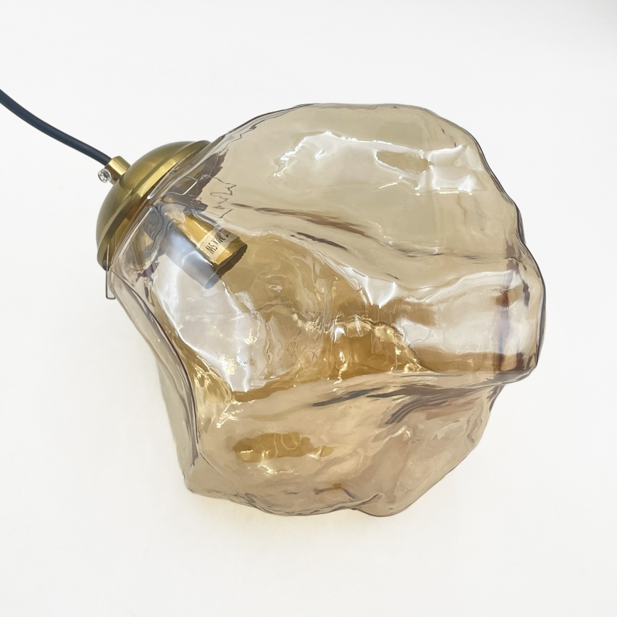 Candeeiro suspenso em cabo CRISTAL 5xE14/15W/230V, latão/bege fumado