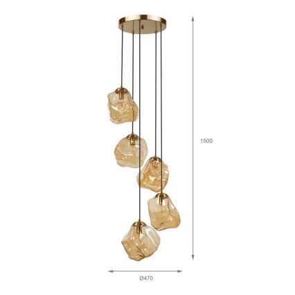 Candeeiro suspenso em cabo CRISTAL 5xE14/15W/230V, latão/bege fumado