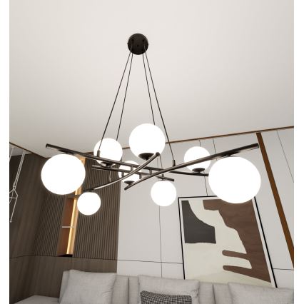 Candeeiro suspenso ESSA 8xE14/10W/230V preto/branco