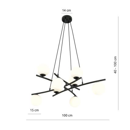 Candeeiro suspenso ESSA 8xE14/10W/230V preto/branco