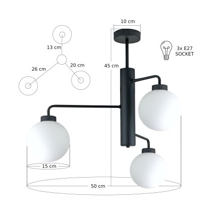 Candeeiro suspenso FLEX 3xE27/60W/230V preto/branco