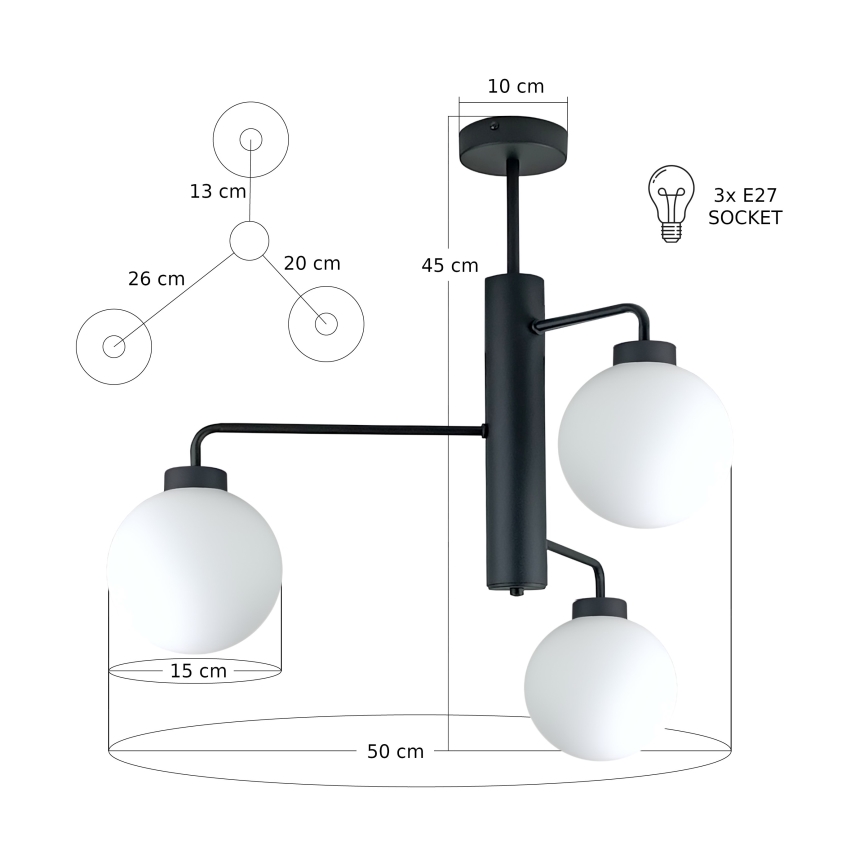 Candeeiro suspenso FLEX 3xE27/60W/230V preto/branco
