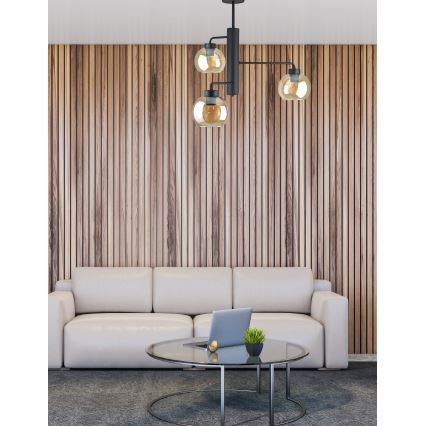 Candeeiro suspenso FLEX 3xE27/60W/230V preto/fumado bege