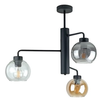 Candeeiro suspenso FLEX 3xE27/60W/230V preto/fumado preto/fumado bege/transparente