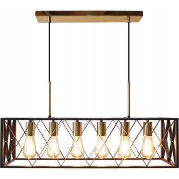 Candeeiro suspenso FRAME 6xE27/60W/230V preto/dourado