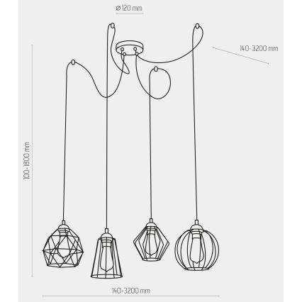 Candeeiro suspenso GALAXY 4xE27/60W/230V aranha