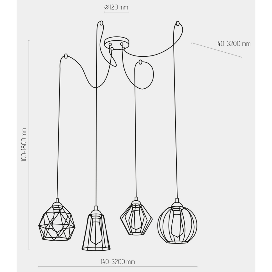 Candeeiro suspenso GALAXY 4xE27/60W/230V aranha