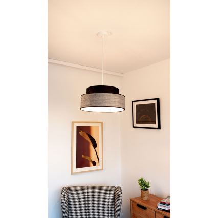 Candeeiro suspenso GRACE 1xE27/60W/230V diâmetro 40 cm preto/cinzento