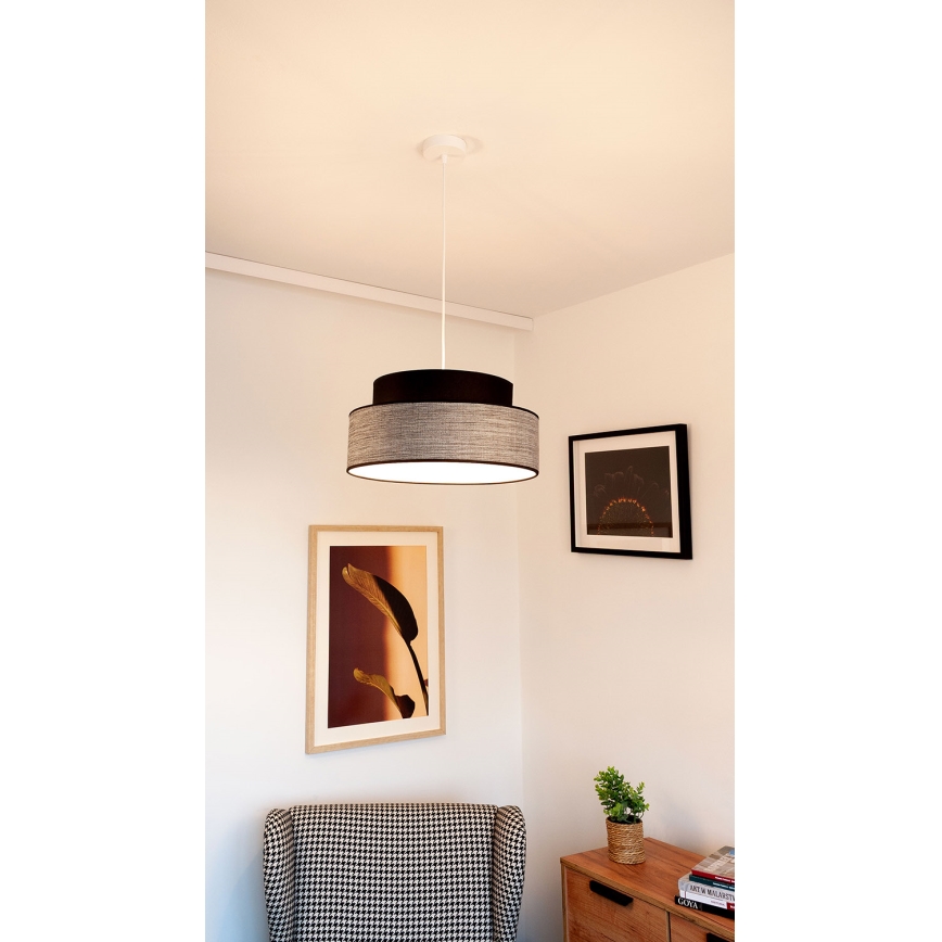 Candeeiro suspenso GRACE 1xE27/60W/230V diâmetro 40 cm preto/cinzento