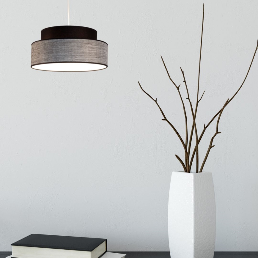 Candeeiro suspenso GRACE 1xE27/60W/230V diâmetro 40 cm preto/cinzento