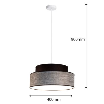 Candeeiro suspenso GRACE 1xE27/60W/230V diâmetro 40 cm preto/cinzento