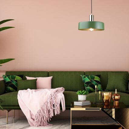 Candeeiro suspenso HAKI 1xE27/60W/230V verde/preto/cromado brilhante
