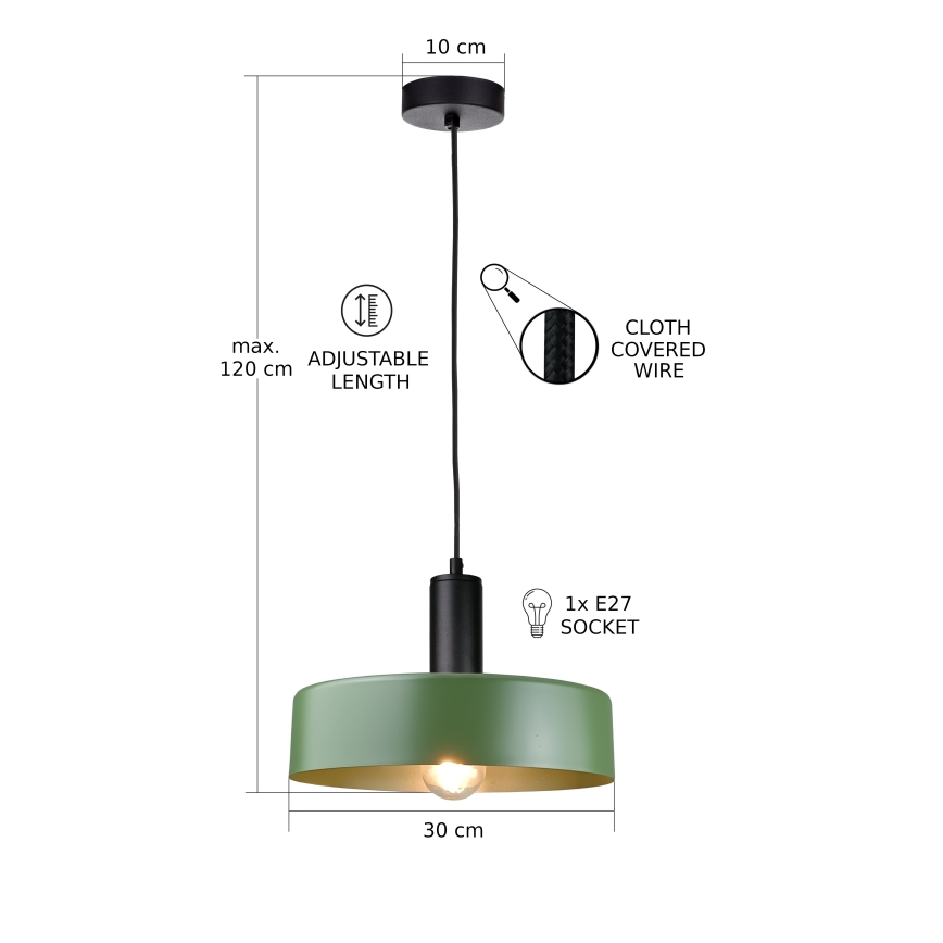 Candeeiro suspenso HAKI 1xE27/60W/230V verde/preto