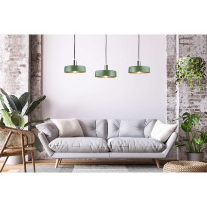 Candeeiro suspenso HAKI 3xE27/60W/230V verde/preto/cromado brilhante