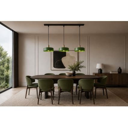 Candeeiro suspenso HAKI 3xE27/60W/230V verde/preto/cromado brilhante