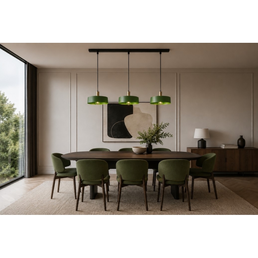 Candeeiro suspenso HAKI 3xE27/60W/230V verde/preto/cromado brilhante