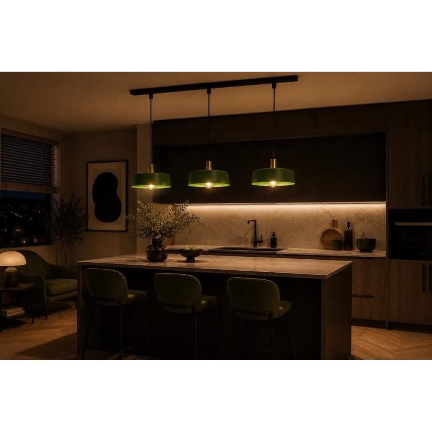 Candeeiro suspenso HAKI 3xE27/60W/230V verde/preto/cromado brilhante