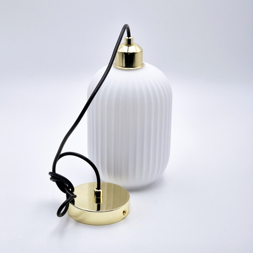 Candeeiro suspenso HARMA 1xE27/15W/230V diâmetro 14 cm branco/dourado