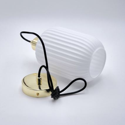 Candeeiro suspenso HARMA 1xE27/15W/230V diâmetro 14 cm branco/dourado