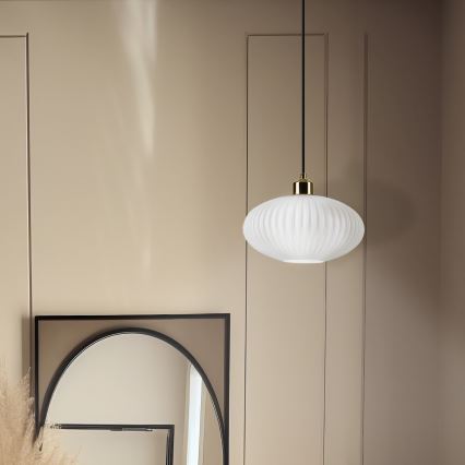 Candeeiro suspenso HARMA 1xE27/15W/230V diâmetro 25 cm branco/dourado