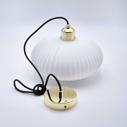Candeeiro suspenso HARMA 1xE27/15W/230V diâmetro 25 cm branco/dourado