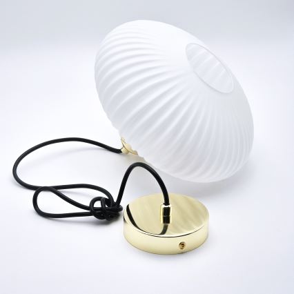 Candeeiro suspenso HARMA 1xE27/15W/230V diâmetro 25 cm branco/dourado