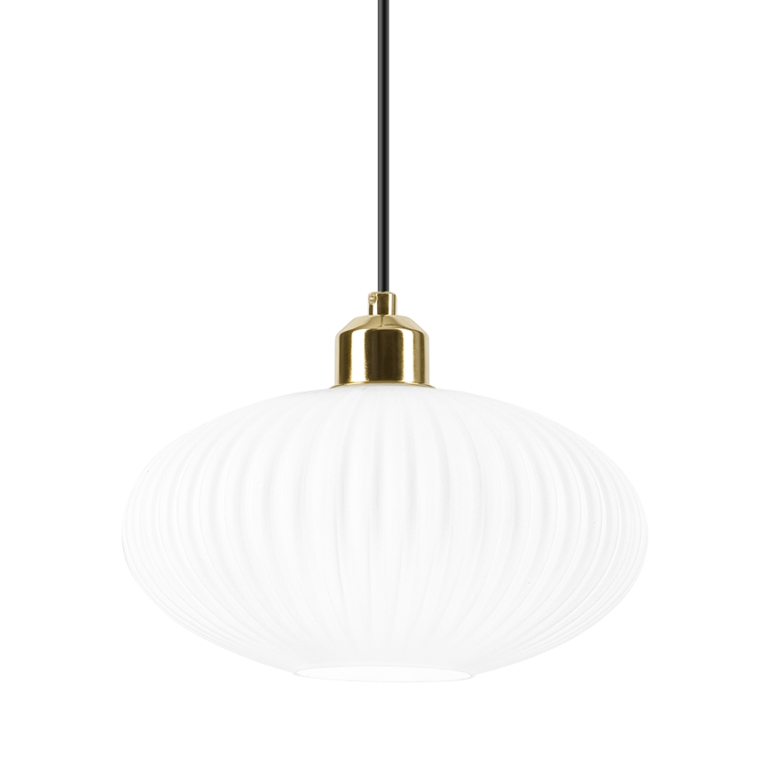 Candeeiro suspenso HARMA 1xE27/15W/230V diâmetro 25 cm branco/dourado