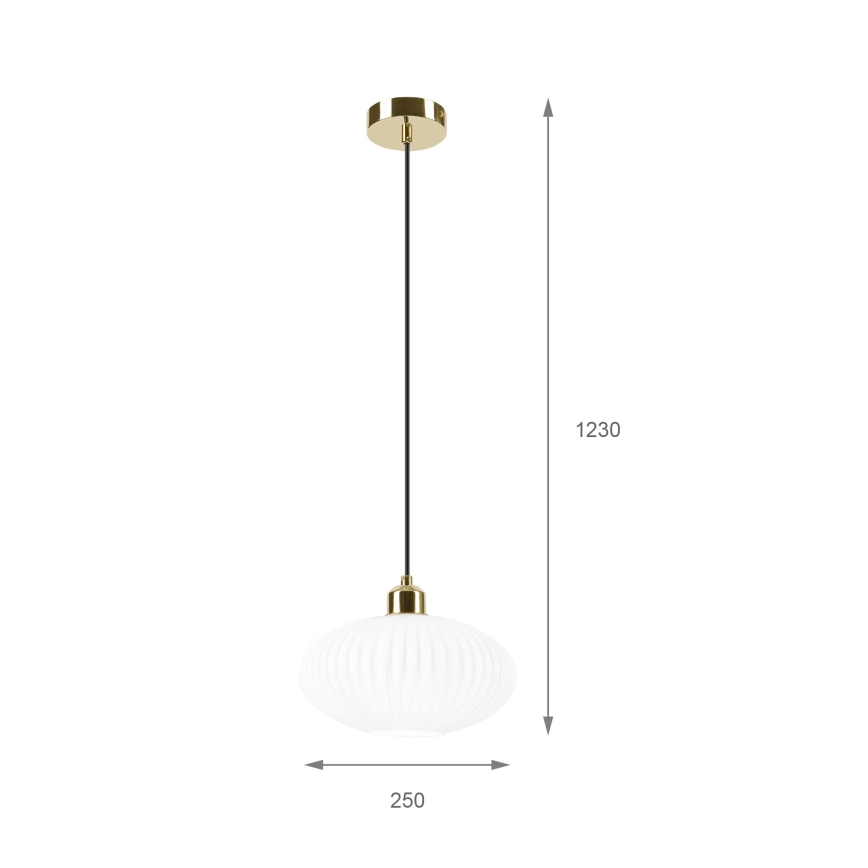 Candeeiro suspenso HARMA 1xE27/15W/230V diâmetro 25 cm branco/dourado