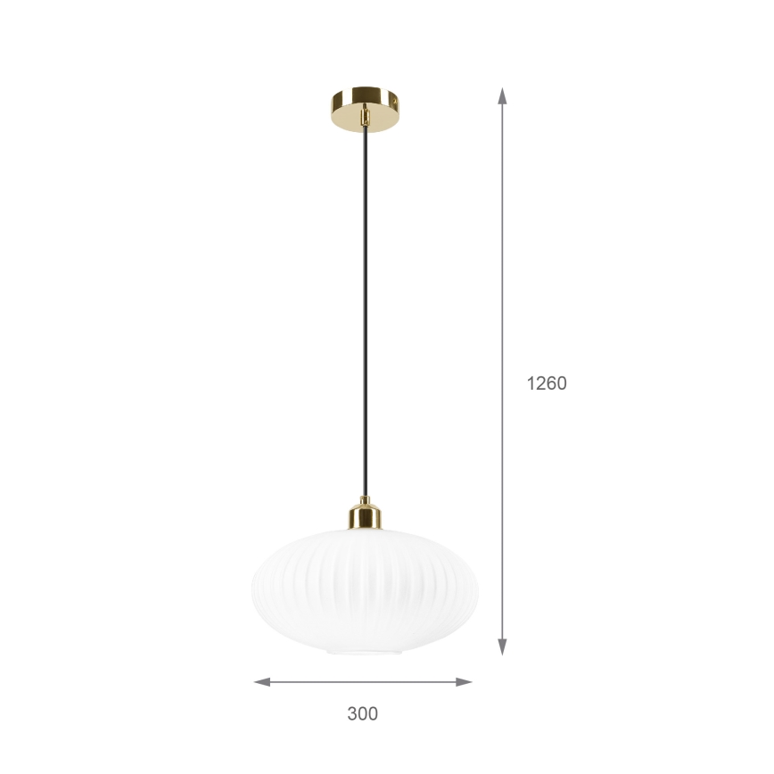 Candeeiro suspenso HARMA 1xE27/15W/230V diâmetro 30 cm branco/dourado