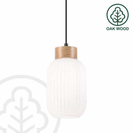 Candeeiro suspenso HARMONY 1xE27/15W/230V diâmetro 14 cm branco/carvalho