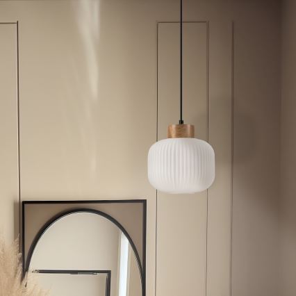 Candeeiro suspenso HARMONY 1xE27/15W/230V diâmetro 20 cm branco/carvalho