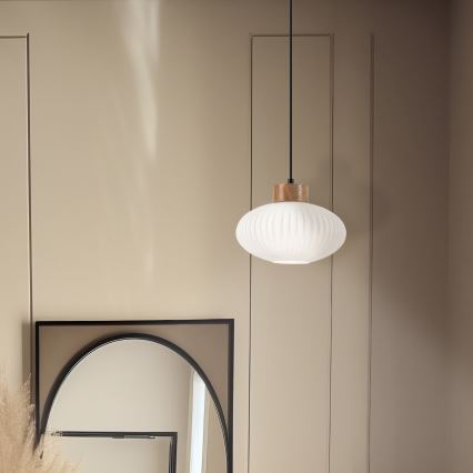 Candeeiro suspenso HARMONY 1xE27/15W/230V diâmetro 25 cm branco/carvalho