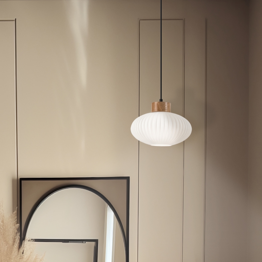 Candeeiro suspenso HARMONY 1xE27/15W/230V diâmetro 25 cm branco/carvalho