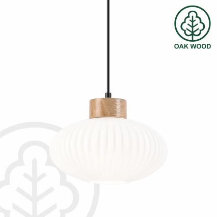 Candeeiro suspenso HARMONY 1xE27/15W/230V diâmetro 25 cm branco/carvalho