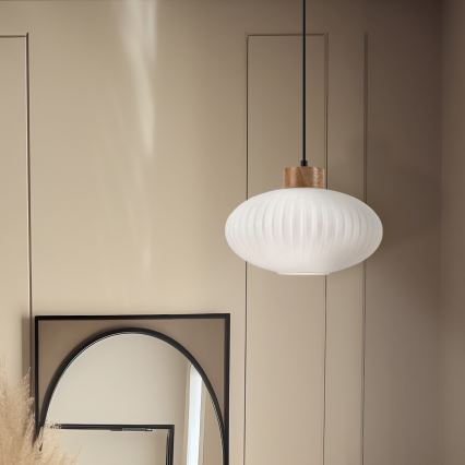 Candeeiro suspenso HARMONY 1xE27/15W/230V diâmetro 30 cm branco/carvalho