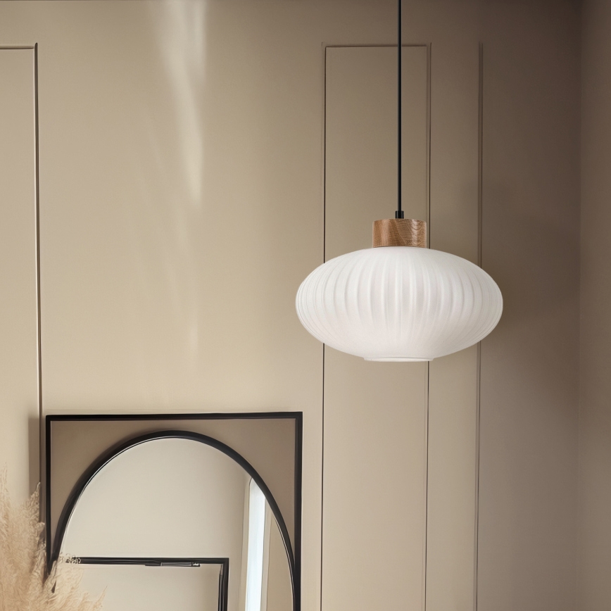 Candeeiro suspenso HARMONY 1xE27/15W/230V diâmetro 30 cm branco/carvalho