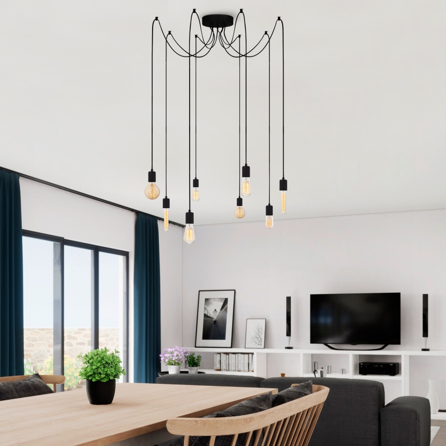 Candeeiro suspenso KABLUNI 8xE27/100W/230V aranha