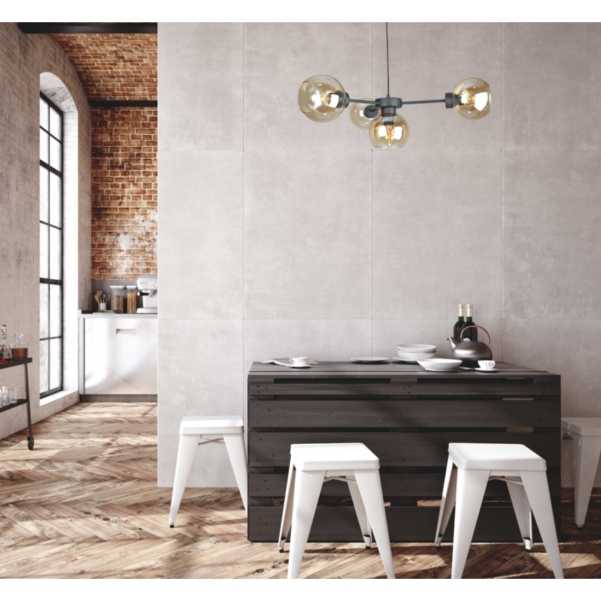 Candeeiro suspenso KALIOPE 4xE27/60W/230V preto/fumado bege