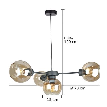 Candeeiro suspenso KALIOPE 4xE27/60W/230V preto/fumado bege