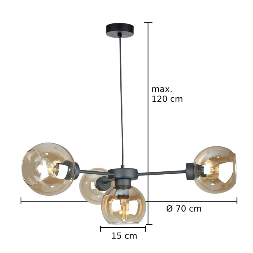 Candeeiro suspenso KALIOPE 4xE27/60W/230V preto/fumado bege
