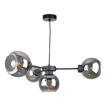 Candeeiro suspenso KALIOPE 4xE27/60W/230V preto/fumado preto